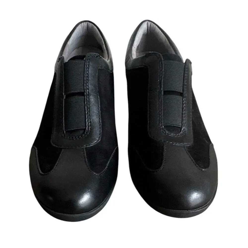 Clarks Black Leather Suede Perforated Wedge Slip On Loafers Shoes Women 8.5